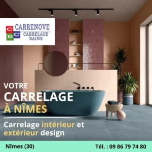 Carrelage salle de bains design à Nîmes avec baignoire moderne - offre déstockage chez Carrenove