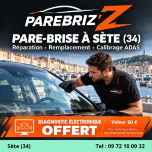 remplacement d'un pare-brise à Sète par un technicien de la société Pare-briz'z