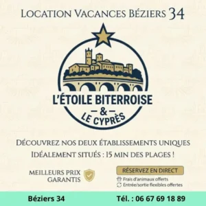 Location vacances Béziers 34 – appartements L’Étoile Biterroise et Le Cyprès