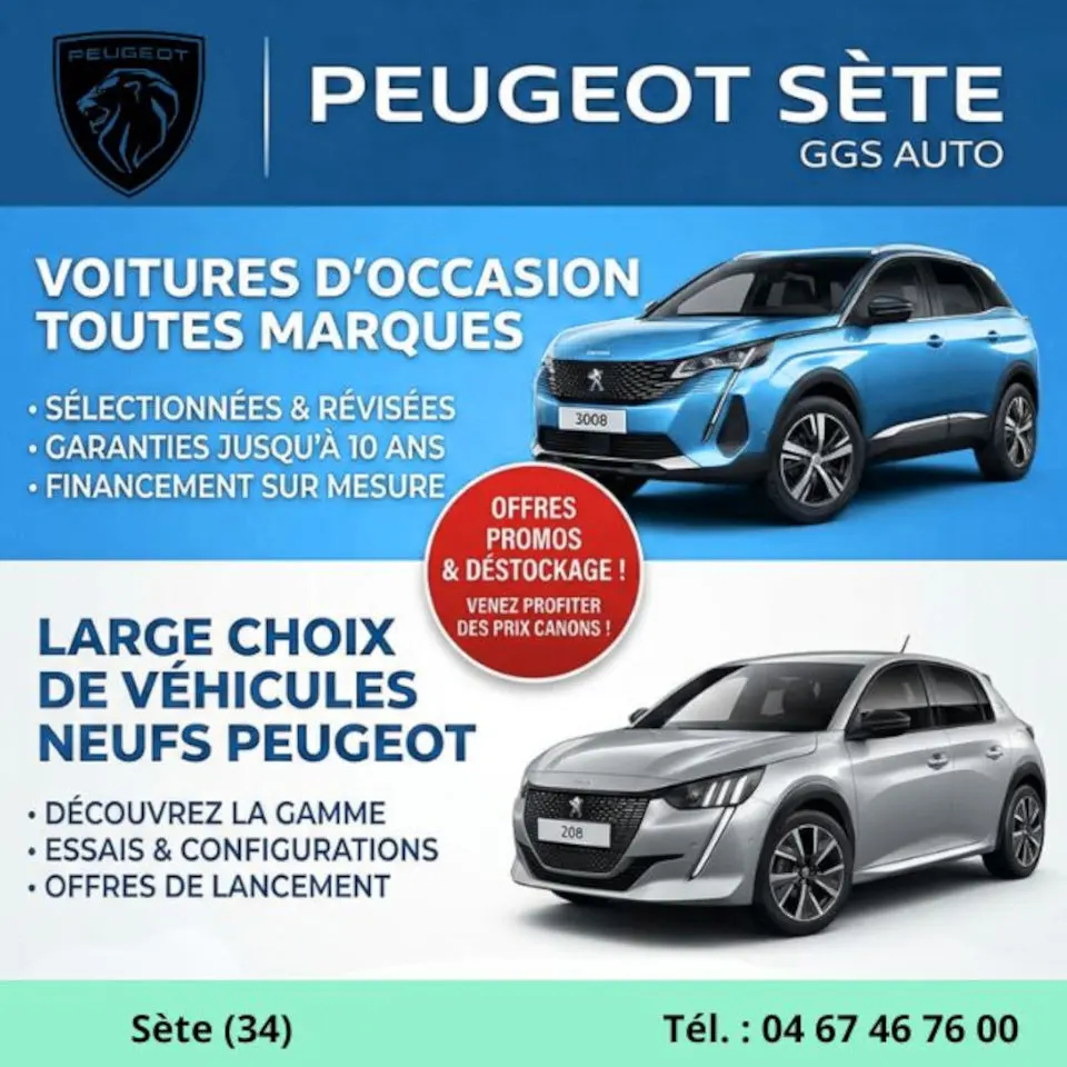 Voitures d’occasion toutes marques à Sète 34 chez Peugeot GGS Auto avec garantie et financement